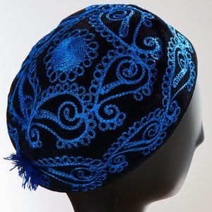 Embroidered Hat Blue Black Tajikistan